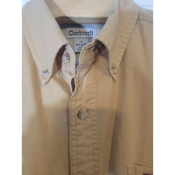 Carhartt Button Down Short Sleeve‎ Tan Work Shirt - Picture 6 of 7